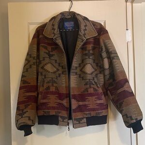 Pendleton Brown & Burgundy Southwestern Wool Bomber Jacket